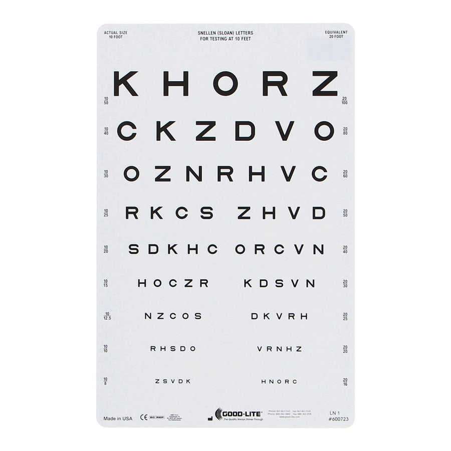Letter Distance Chart, Linear-Spaced, 3m